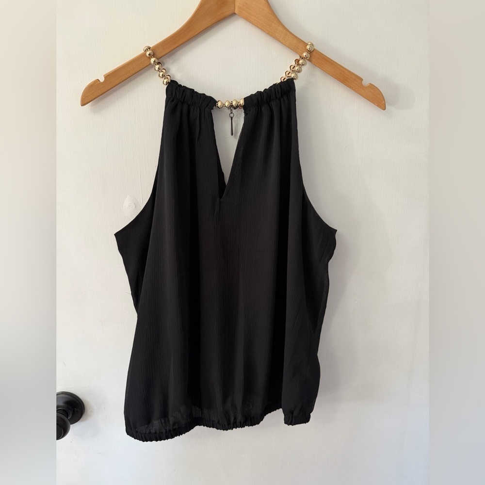 Bebe Black Sleeveless Top with Gold Accents